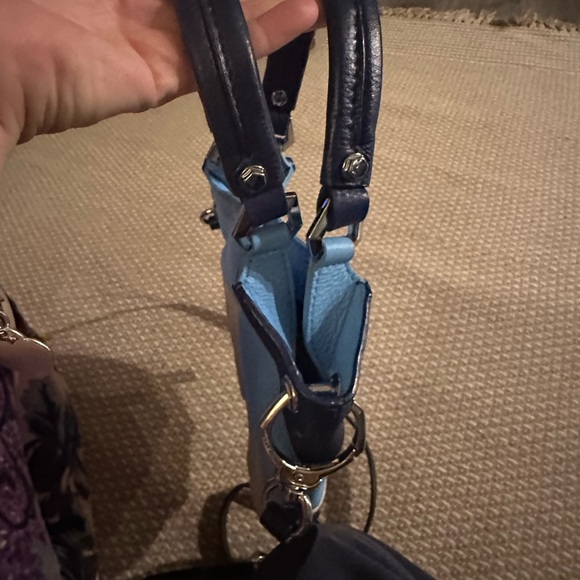 OrYANY Leather Shoulder Bag Crossbody 2 Handled Pebbled Baby Blue Taupe - Picture 4 of 14